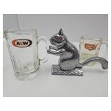 Aluminum Squirrel Nutcracker & A&W Mugs