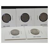 5 Early V Nickel Coins