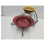 Stoneware Chip & Dip Bowls w Metal Display
