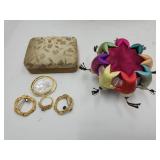 Costume Jewelry & VTG Silk Pin Cushion