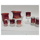 Lot Of 8 EAPG Ruby Flashed Souvenir Glass