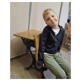 Primitive Wood School Desk Cast Iron Base