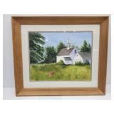 Framed Church & Dog Art 23" x 28"- Williams
