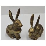 2 Brass Rabbits Up To 5" H