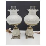 2 VTG Frosted Glass Dresser Lamps 17.5" H