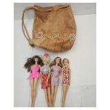 Vintage Barbie Dolls & Leather Indian Style Bag