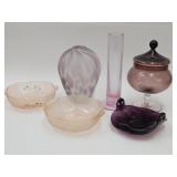 Lot Of 6 Pink & Purple Art Glass