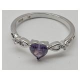 New 925 Silver Heart Stone Ring Sz 10