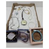 Jewelry Lot Pocket Watch, Necklaces +