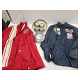VTG Jackets w Adv Patches & Chevy Hubcaps,+
