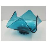 MCM Teal Art Glass Dish 7"Wide