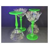 4 Antique Uranium Glass Art Etched 6" Stemware