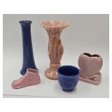 Lot Of 5 Pink & Blue Pottery Vases & Planters