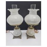 2 VTG Frosted Glass Dresser Lamps 17.5" H