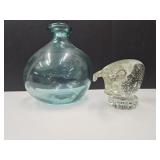 Art Glass Pig Paperweight 5.5" L & Odd Shaped Jar