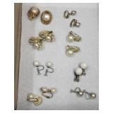 Vintage Costume Jewelry- 8 Pairs Of Pearl Earrings