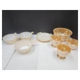 Fire King Peach Luster Bowls, Creamers, Cup, Swir+