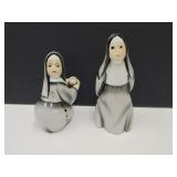 Pair Of Lefton Baseball Nun Figurines