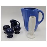 American Blue Pottery Pitcher & Fiesta Pottery Pc