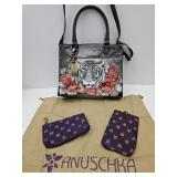 Anuschka  12" Hand Painted Roses Purse