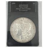 1902 Authenticated VG Morgan Silver Dollar Coin