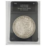 1901 Authenticated VG Morgan Silver Dollar Coin