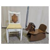 Vintage Wood Rocking Horse  23" L & Childs Chair