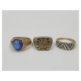 3 Mens Costume Rings 1 sz 9 & 2 Are SZ 10