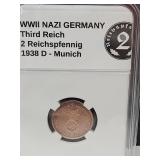 1938 D WWII Germany (2pf) Bronze Coin