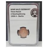 1938 A WWII Germany (2pf) Bronze Coin