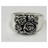 Unmarked Ring Sterling? With Roses Size 10
