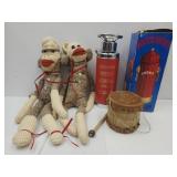 Liquor Decanter MusicL, Sock Monkeys & Drum