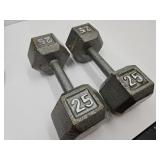 Pair of 25 Pound  Cast Iron Hex Dumbells