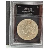 Authenticated Very Good 1922 Silver Peace Dollar