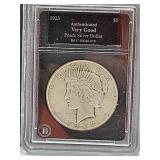 Authenticated Very Good 1923 Silver Peace Dollar