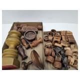 Large Lot Of Wood Candle Holders & Napkin Rings