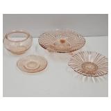 Pink Glass Depression Ware Footed  Dish  +