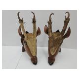 Pair Of VTG Folk Art Deer Heads W Antlers 14"H
