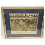 Framed Blaeu Wall Map Decor 22 x 28" H