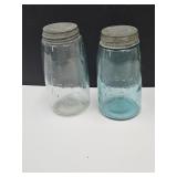 2 VTG Ball Mason Qt Jars Zine Lids Glass Seeds
