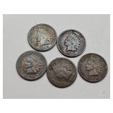 5 Indian Head Cent Coins