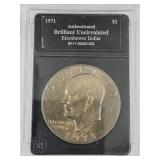 Authenticated Brilliant UNC IKE Dollar 1971 Coin