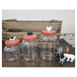 Wooden Crate, 3 Farmhouse Canisters & Toy Animals