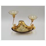 Amber Glass Lot Empoli Style Candle Holders & Bowl