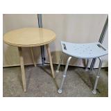 Round Table w Glass Top 19.5 x 26" h & Shower Chai