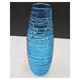 LG 14" Blue Art Glass Threaded Vase