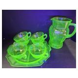 Uranium  Pitcher  w Crack & Cups, Platter w Nic