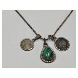 All 925 Silver Necklace 14" Chain  w Turquoise