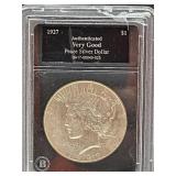 Authenticated Very Good 1927 D Silver Peace Dollar