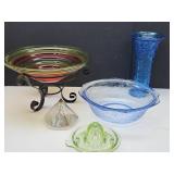 Bowl on Metal Stand, Chipped Uranium Juicer Vase +